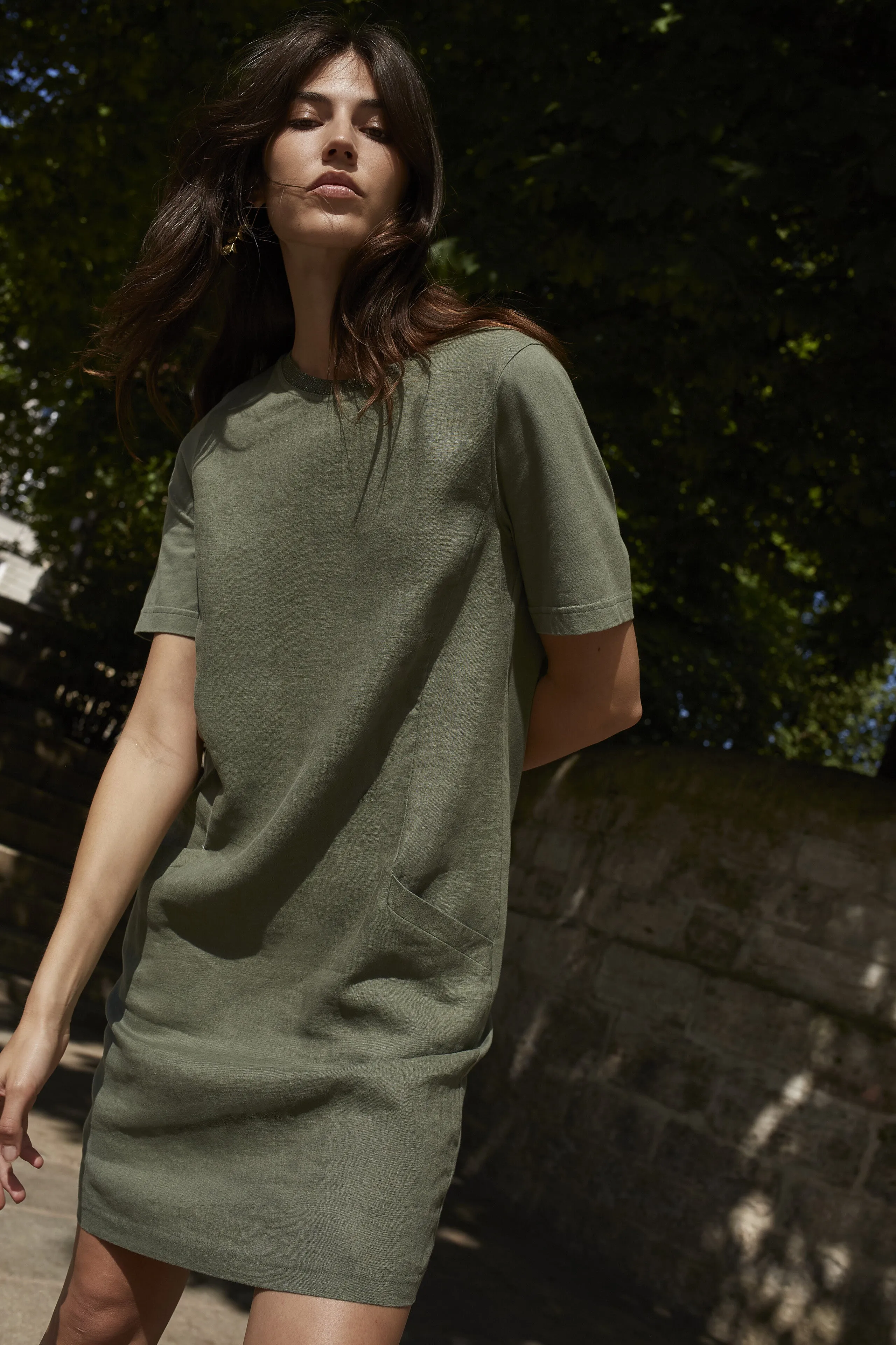 Green Linen Shift Dress