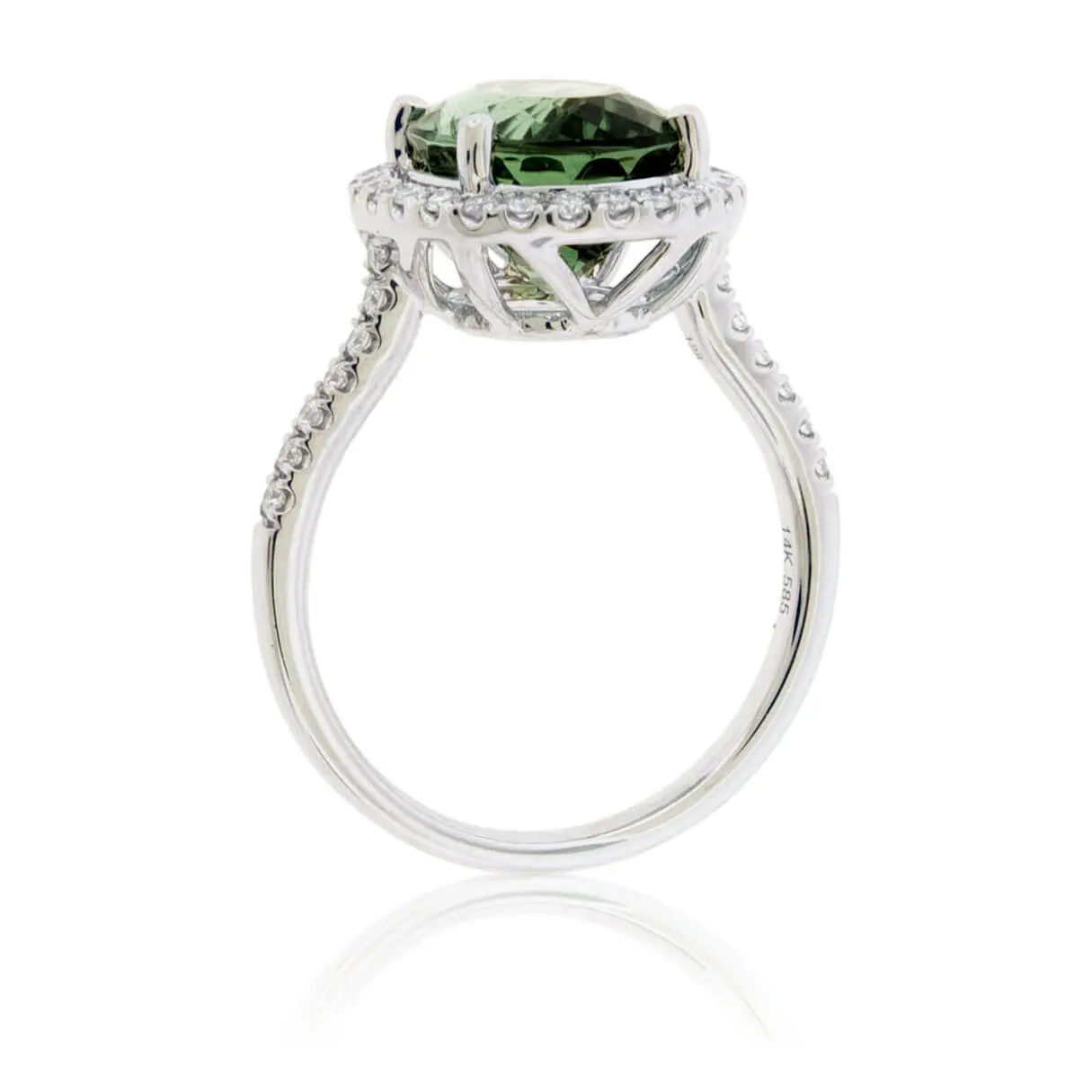 Green Tourmaline & Diamond Halo Ring