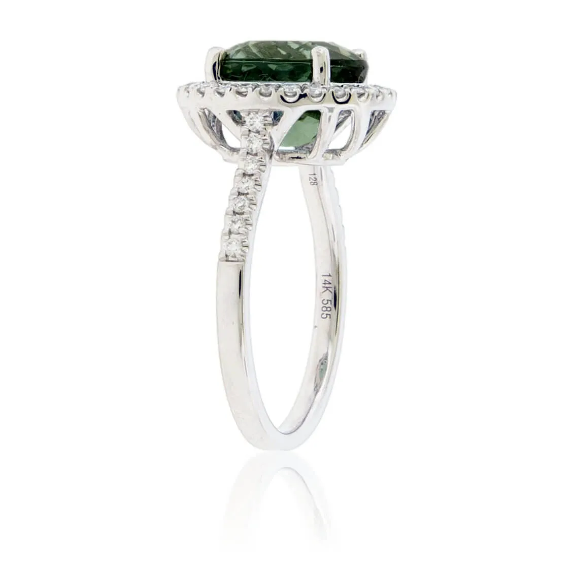 Green Tourmaline & Diamond Halo Ring