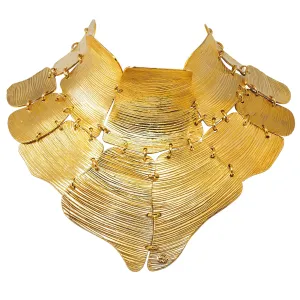 Gucci 2019 Runway Gold Plated Textured Bib Collar Statement Necklace