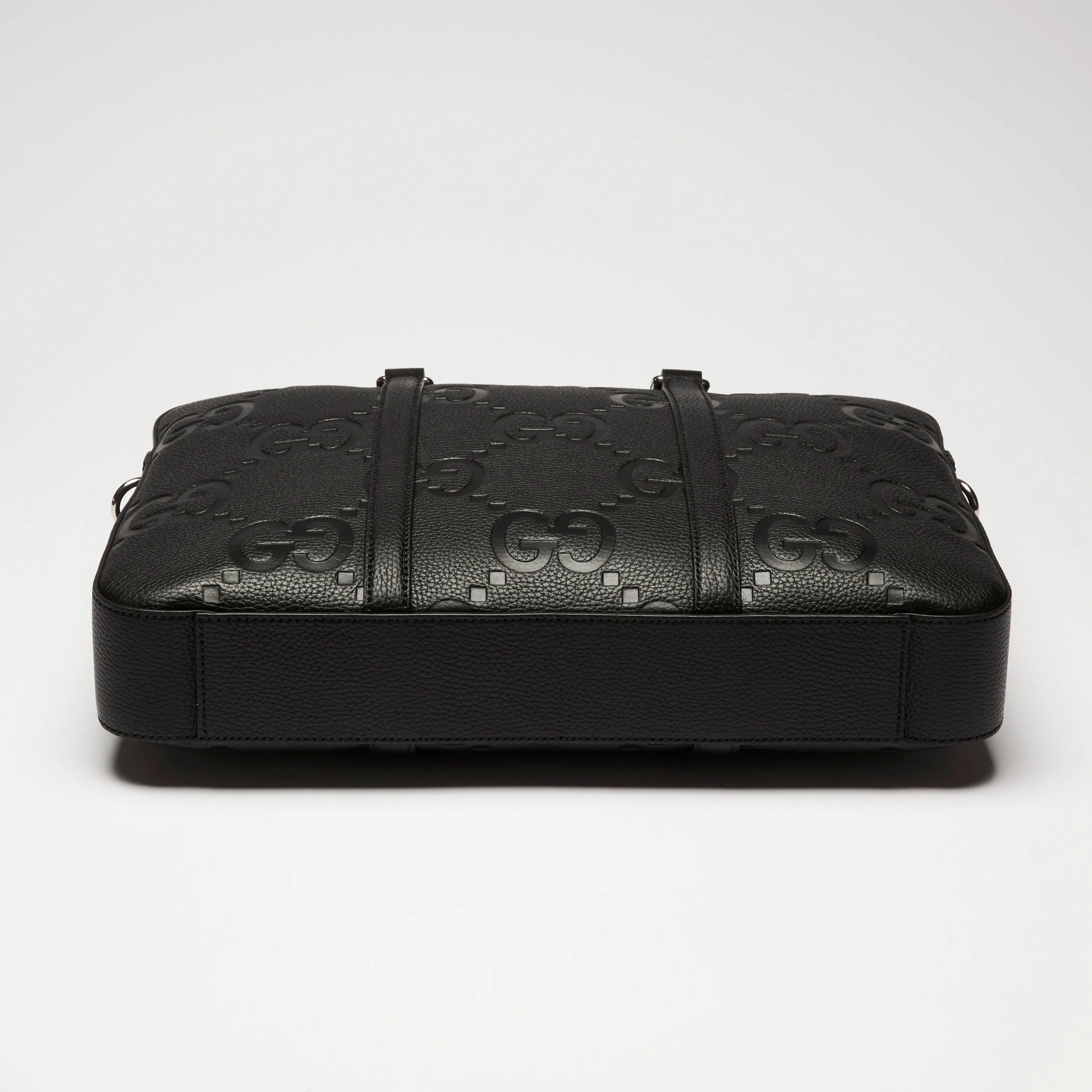 Gucci Black GG Jumbo Embossed Leather Top Handle Medium Briefcase