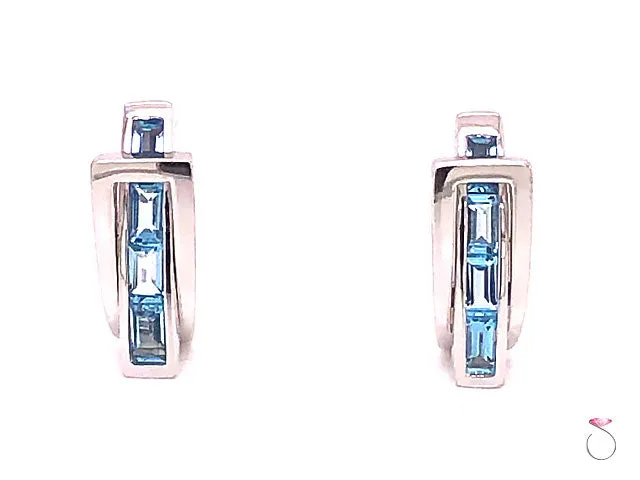 Guy Laroche Aquamarine Designer 18K Huggie Earrings