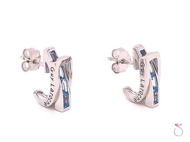 Guy Laroche Aquamarine Designer 18K Huggie Earrings