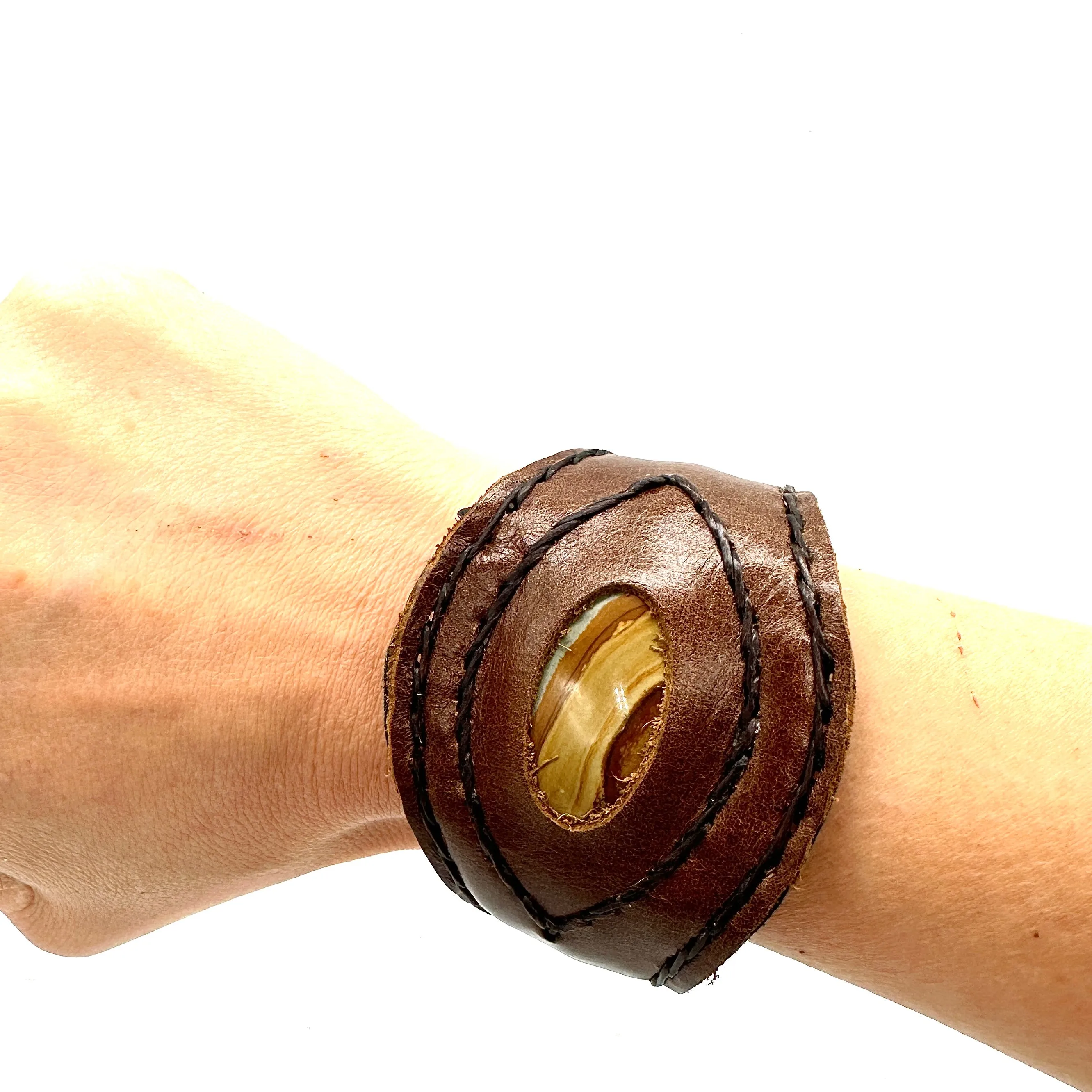 Handmade genuine leather wallet bracelets/ cuffs with gemstone (6 pack/ $17)