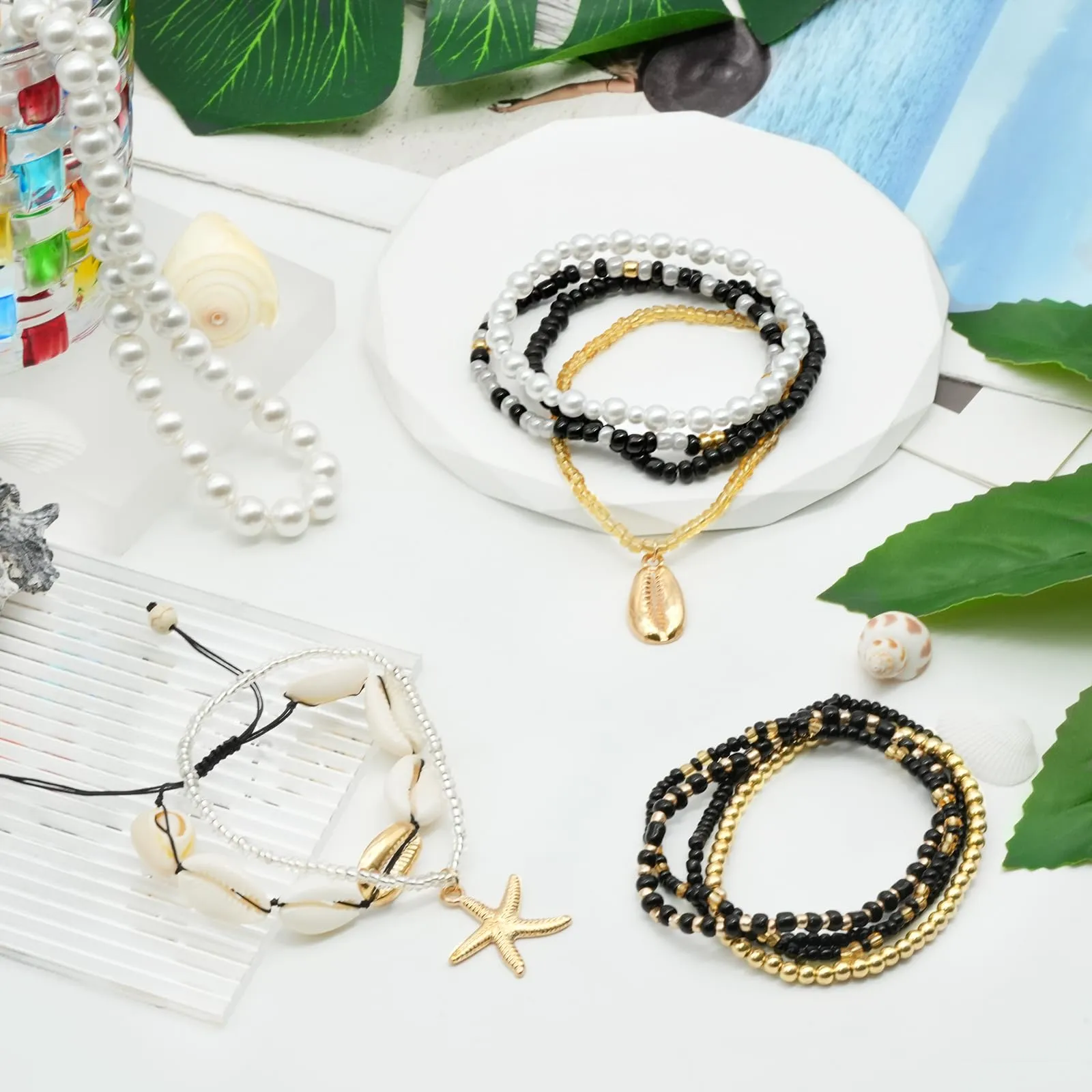Handmade Summer String Bracelets for Women - Boho Braided Adjustable Beaded Waterproof Surfer Beach Bracelet Jewelry for Women Men