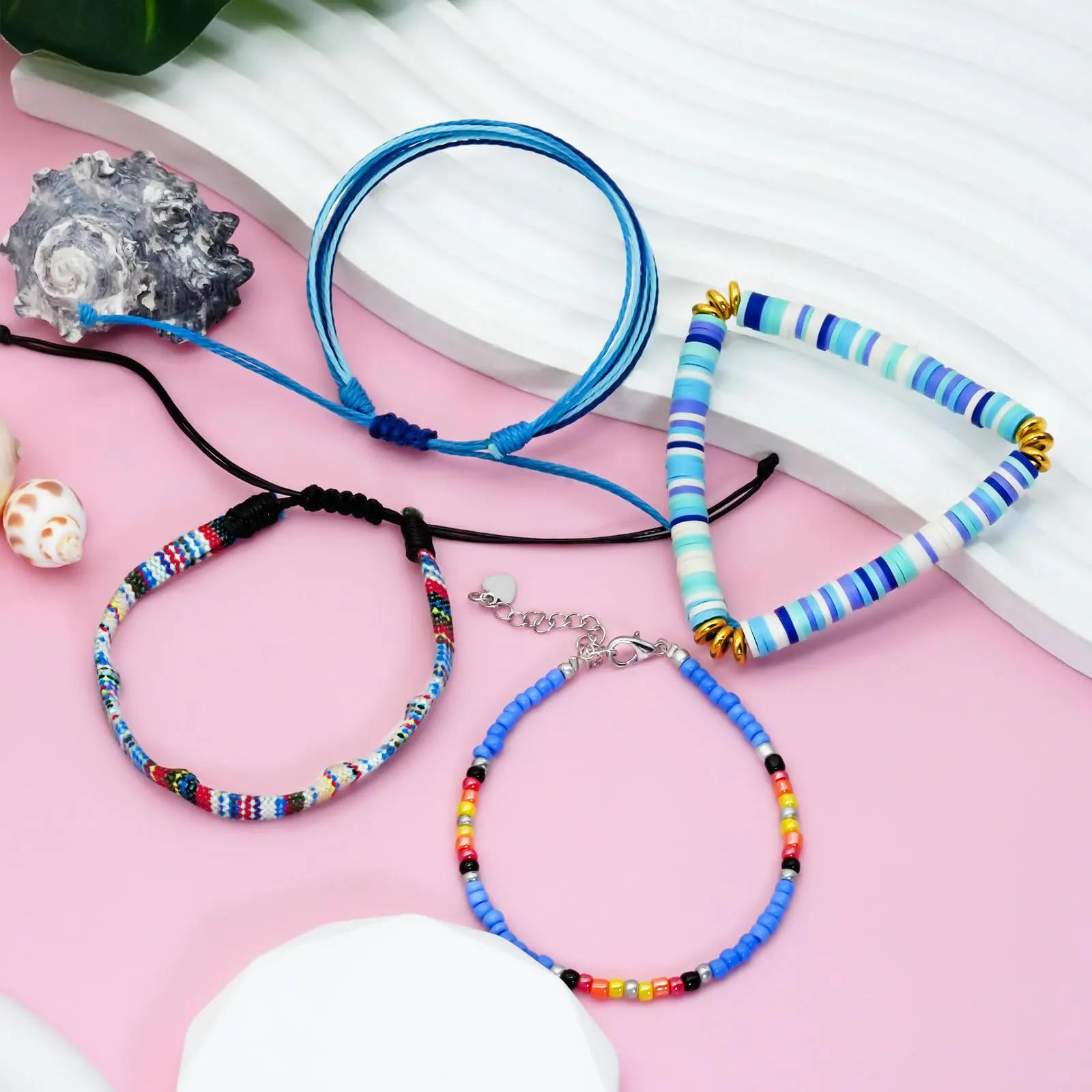 Handmade Summer String Bracelets for Women - Boho Braided Adjustable Beaded Waterproof Surfer Beach Bracelet Jewelry for Women Men