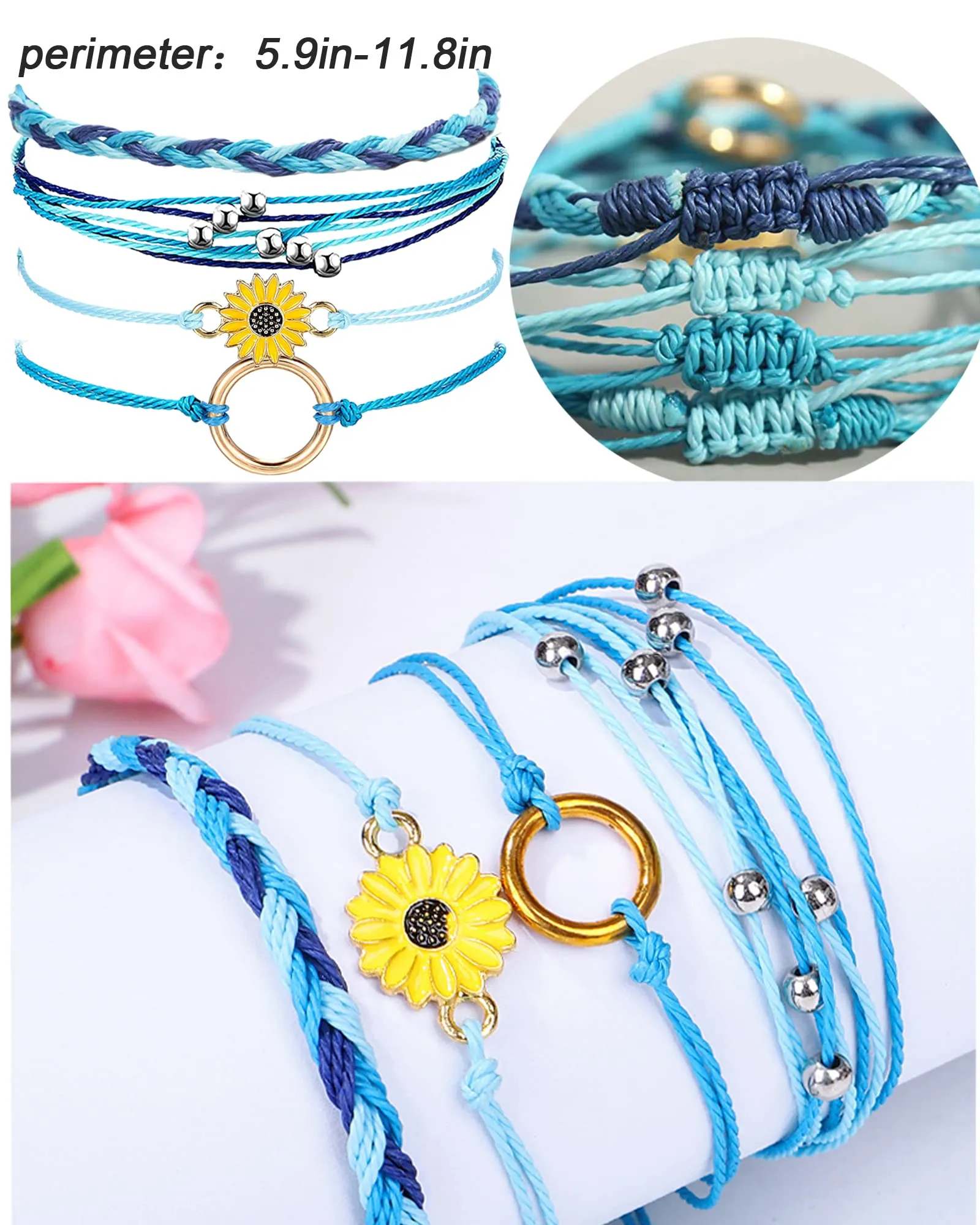 Handmade Summer String Bracelets for Women - Boho Braided Adjustable Beaded Waterproof Surfer Beach Bracelet Jewelry for Women Men