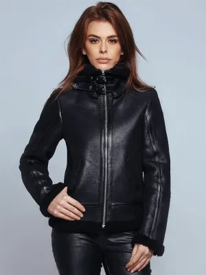 Hannah Black Shearling Leather Jacket