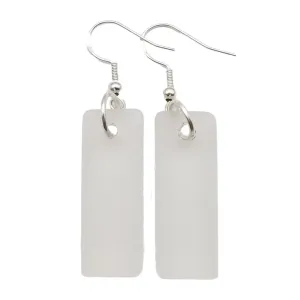 Hawaiian Jewelry Sea Glass Earrings, Rectangle Minimalist Jewelry Crystal Clear Earrings, Sea Glass Birthday Gift (April Birthstone)