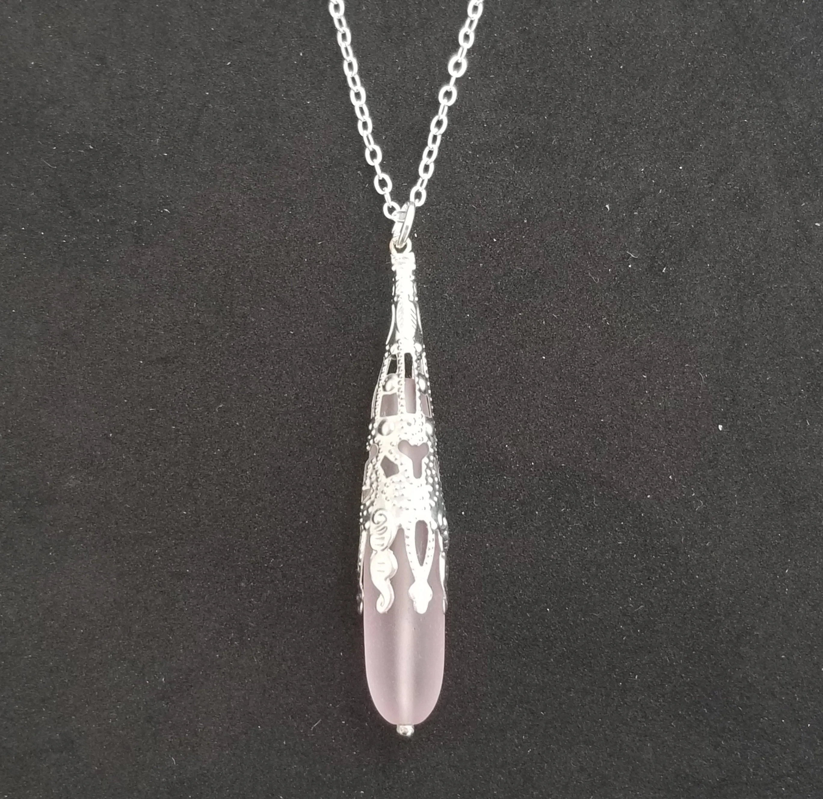Hawaiian Jewelry Sea Glass Necklace, Pink Necklace, Long Teardrop Necklace, Birthday Gift  For Women (October Birthstone Jewelry)