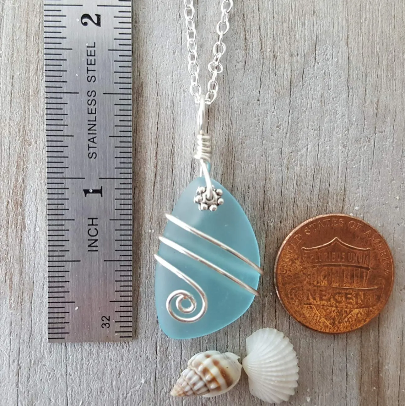 Hawaiian Jewelry Sea Glass Necklace, Wire Turquoise Necklace Blue Necklace, Sea Glass Jewelry For Women Birthday Gift (December Birthstone)