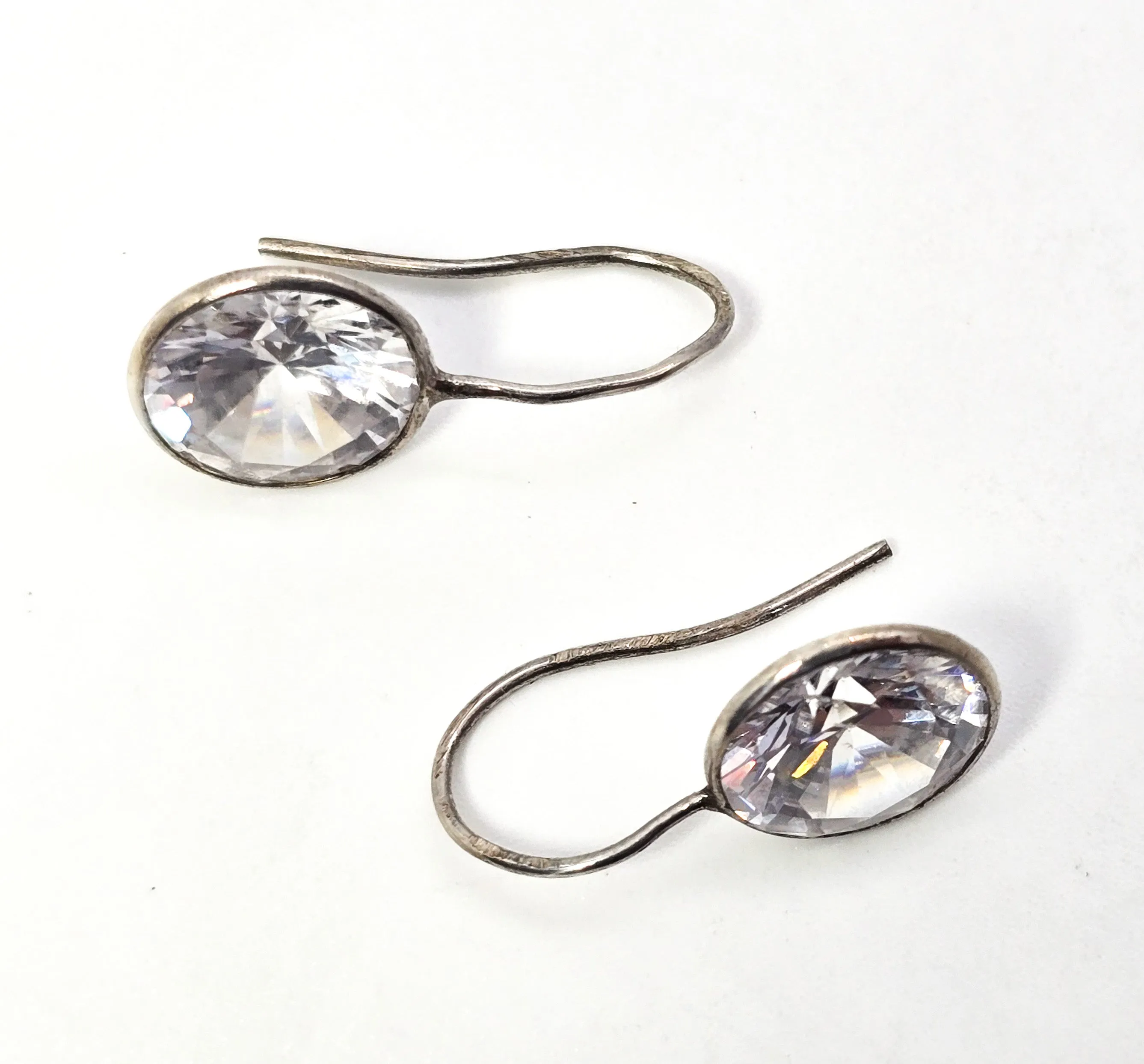 Head light Large Faceted Clear Swarovski crystal elements sterling silver earrings