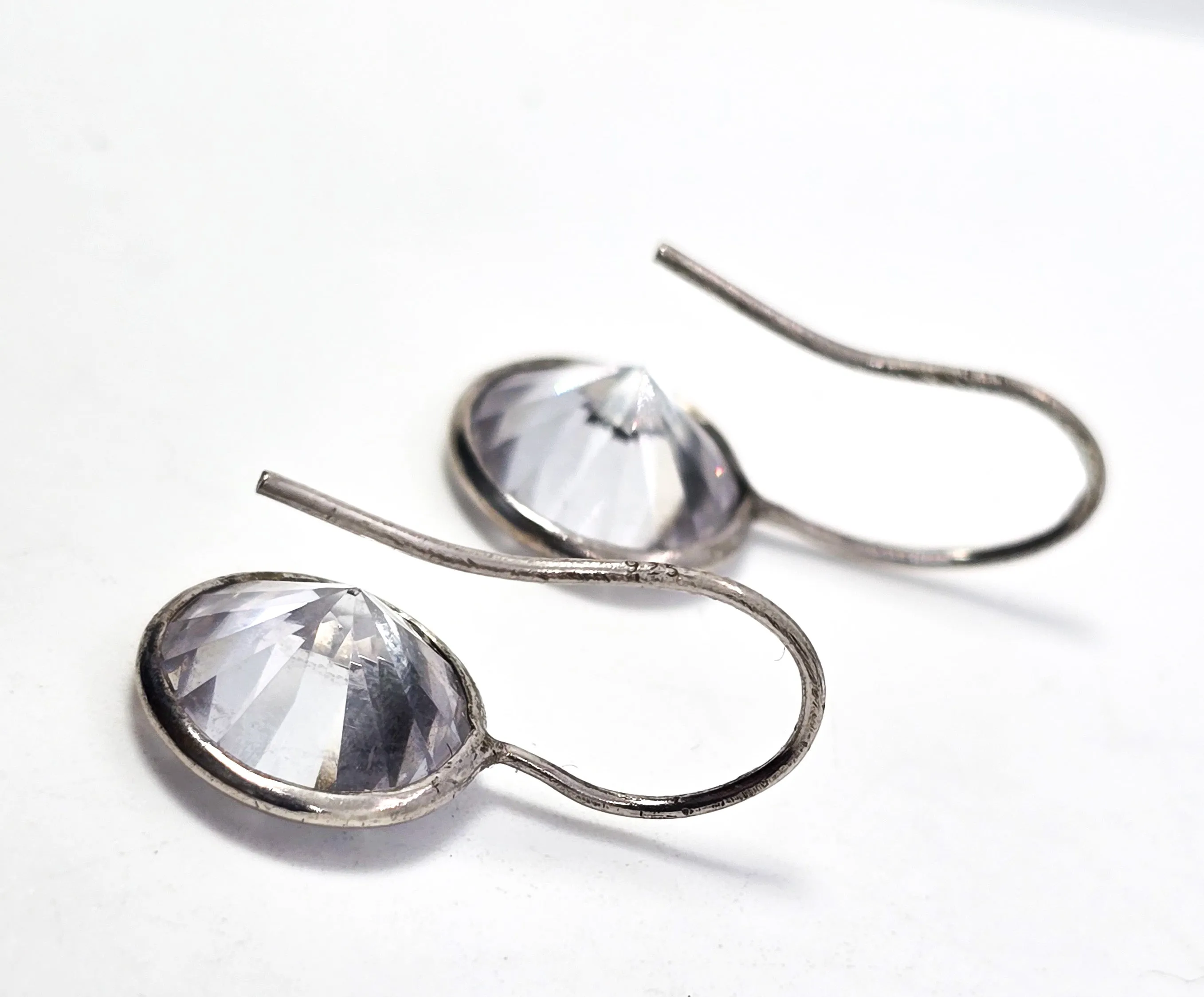 Head light Large Faceted Clear Swarovski crystal elements sterling silver earrings