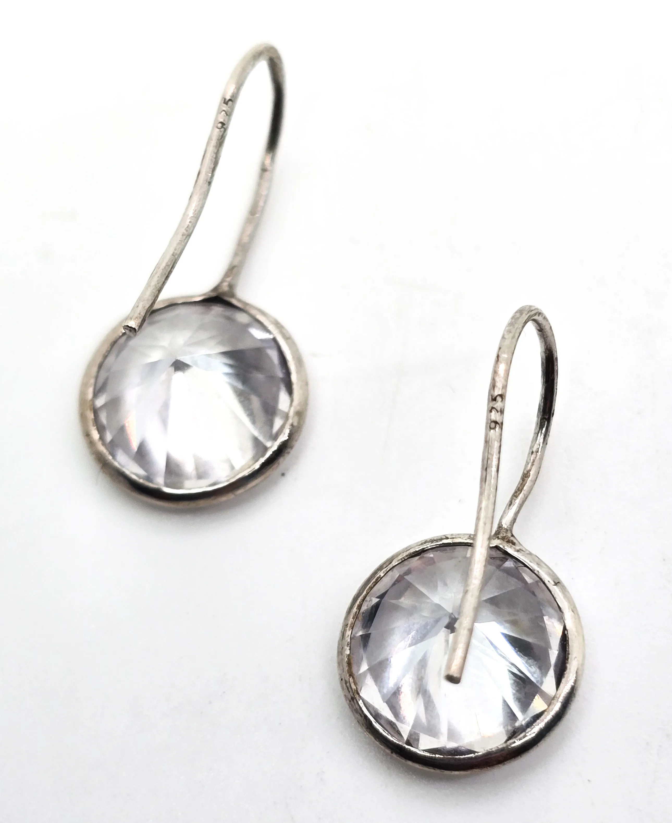 Head light Large Faceted Clear Swarovski crystal elements sterling silver earrings