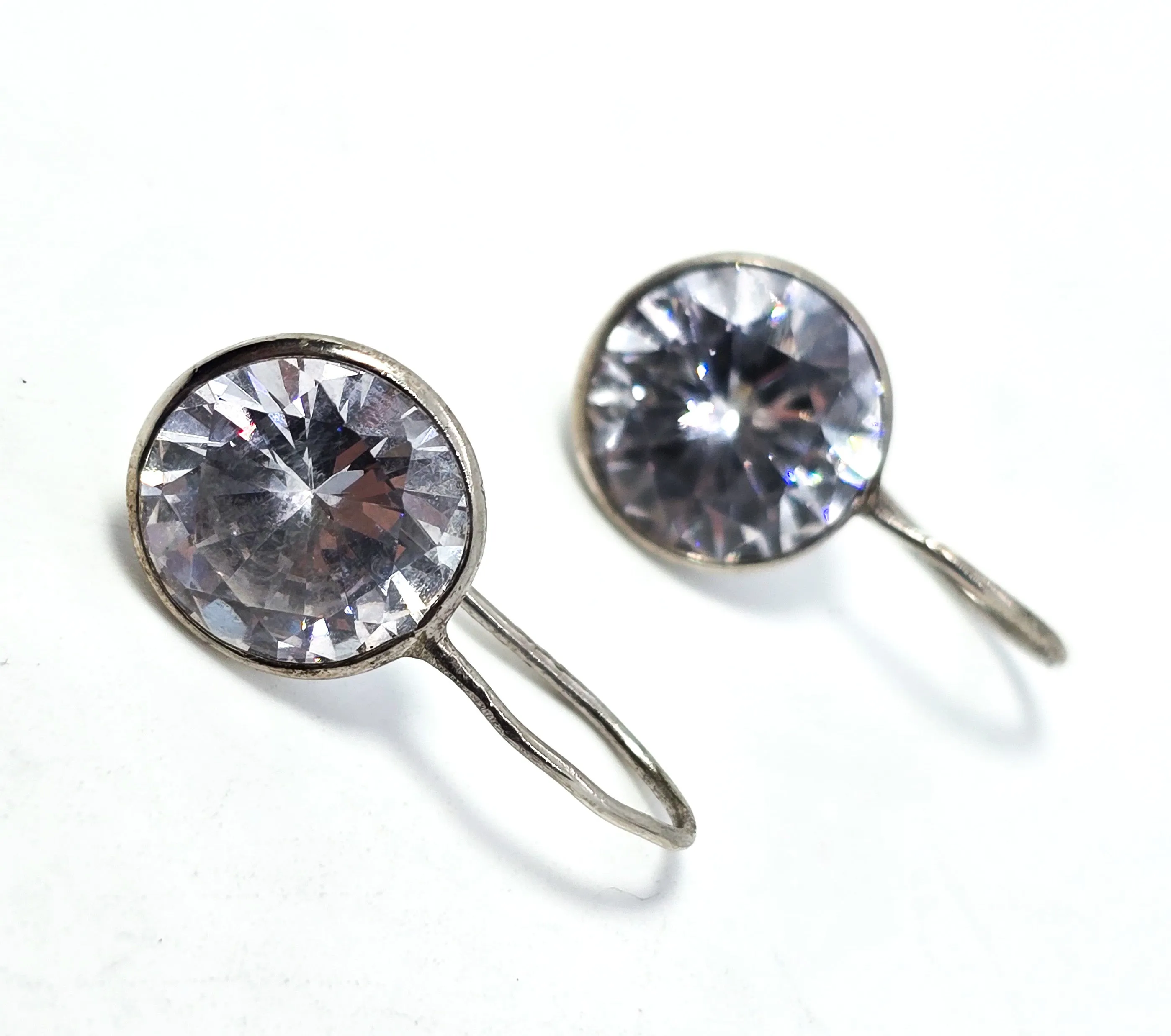 Head light Large Faceted Clear Swarovski crystal elements sterling silver earrings