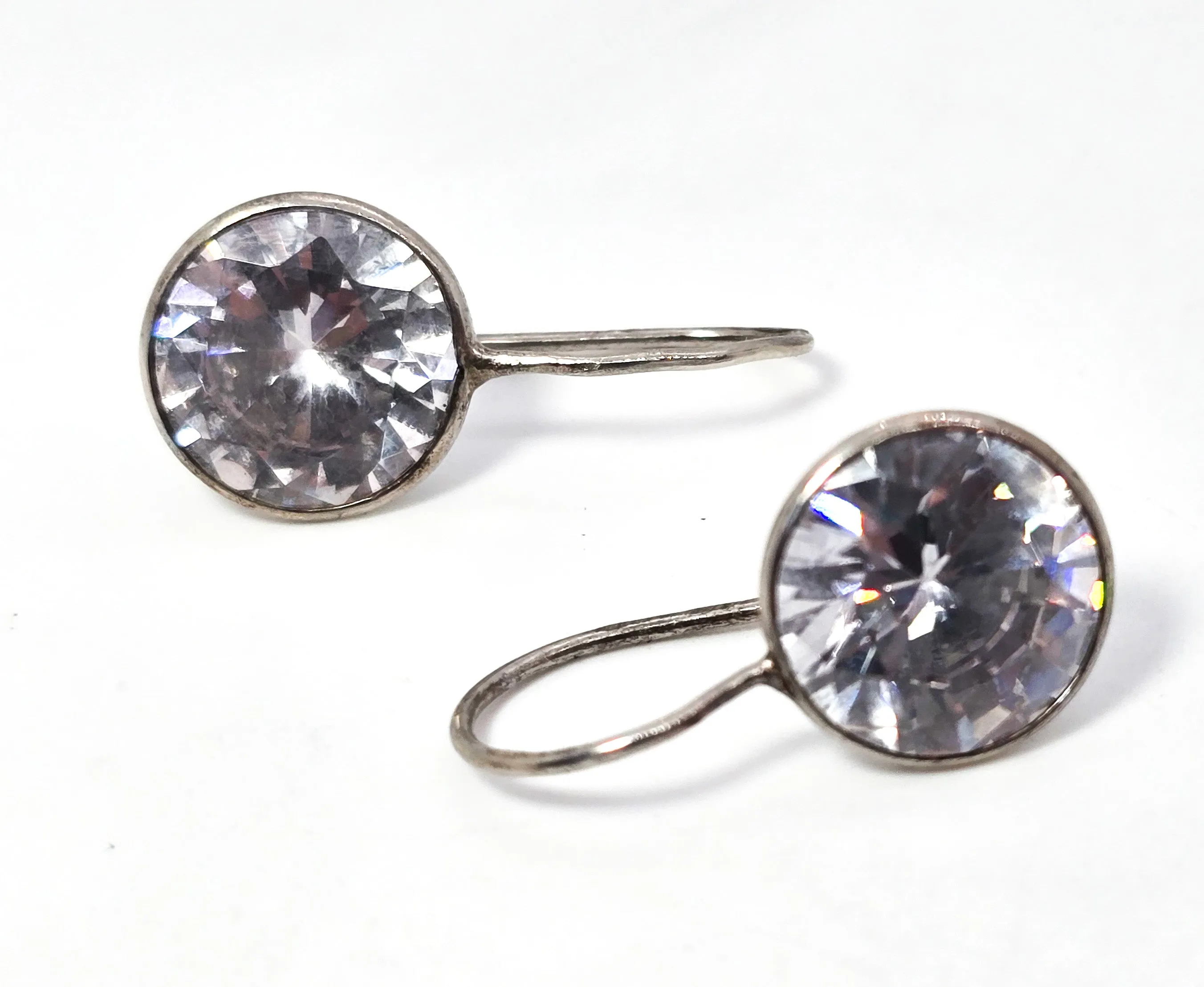Head light Large Faceted Clear Swarovski crystal elements sterling silver earrings