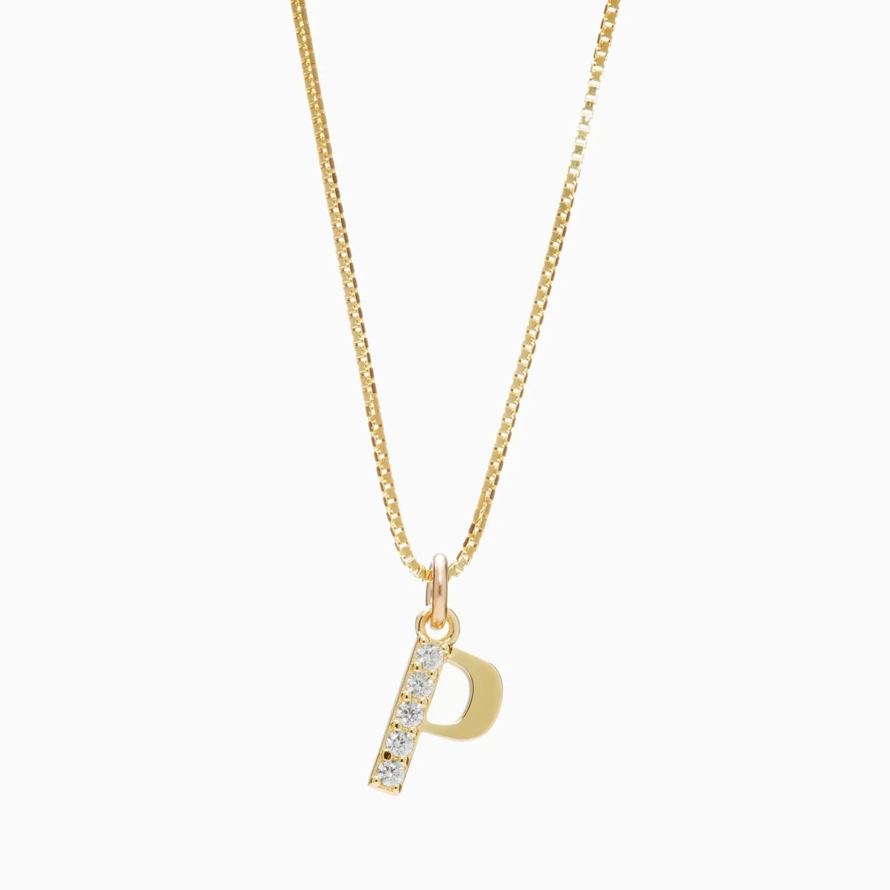Hillberg & Berk Sterling Silver Gold Plated CZ Initial P Necklace