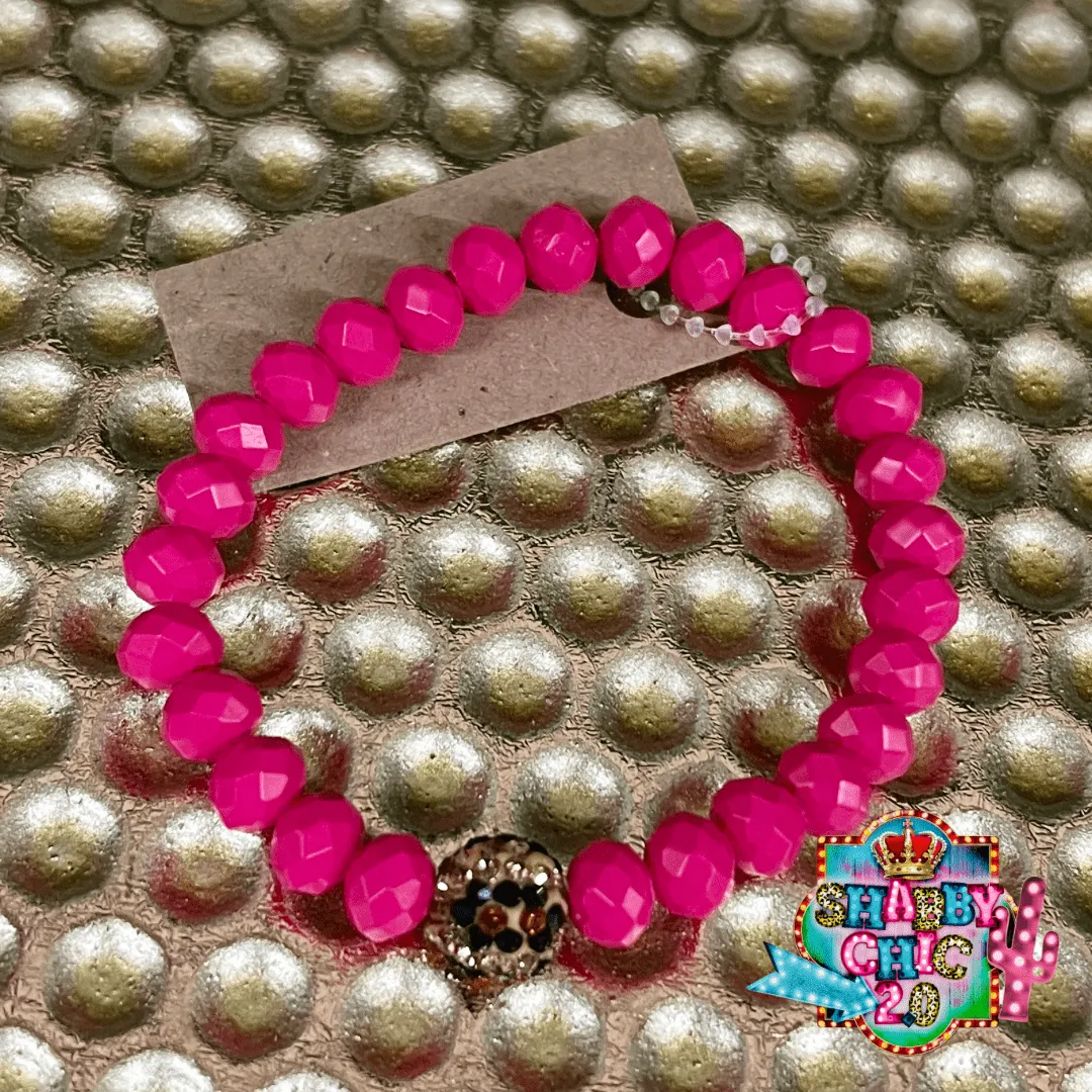 Hot Pink Crystal Bracelet with Leopard