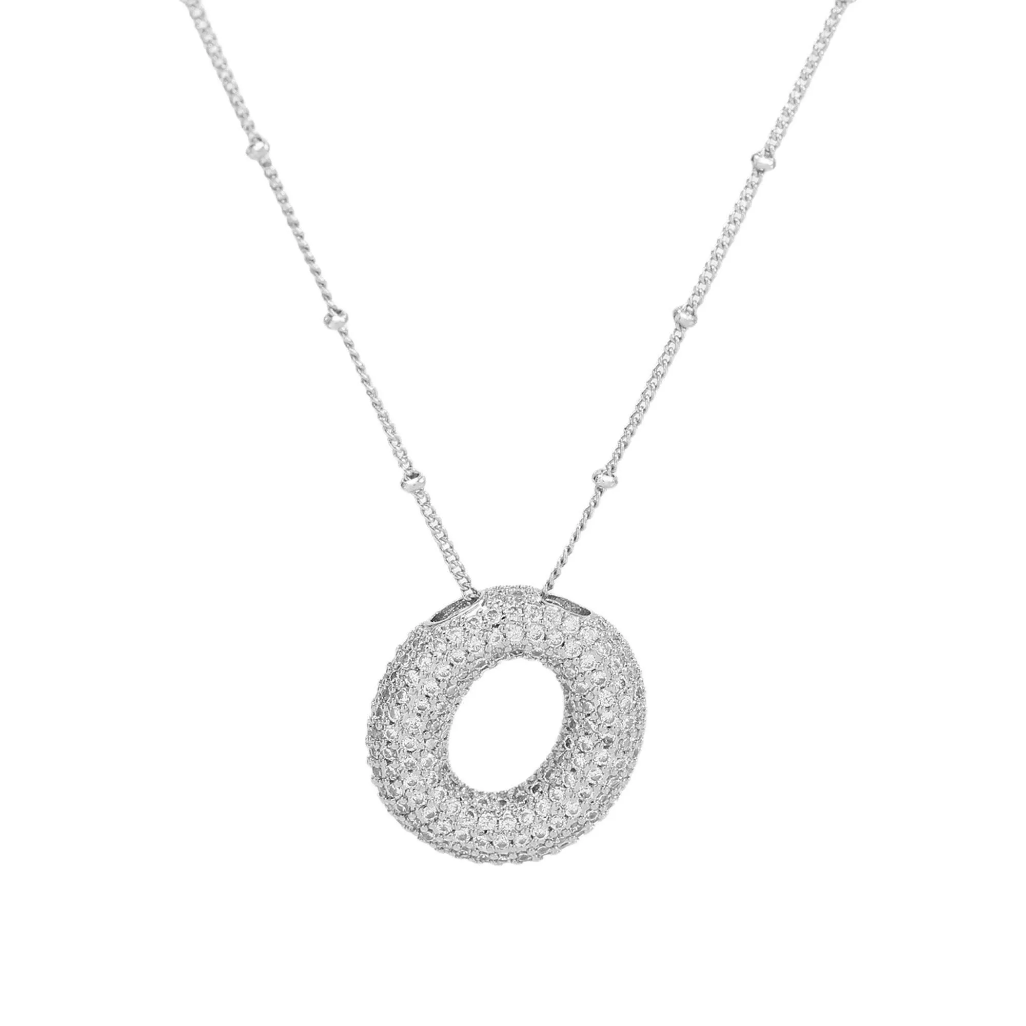 Initial CZ Balloon Bubble Sterling Silver Necklace: K