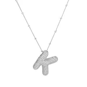 Initial CZ Balloon Bubble Sterling Silver Necklace: K