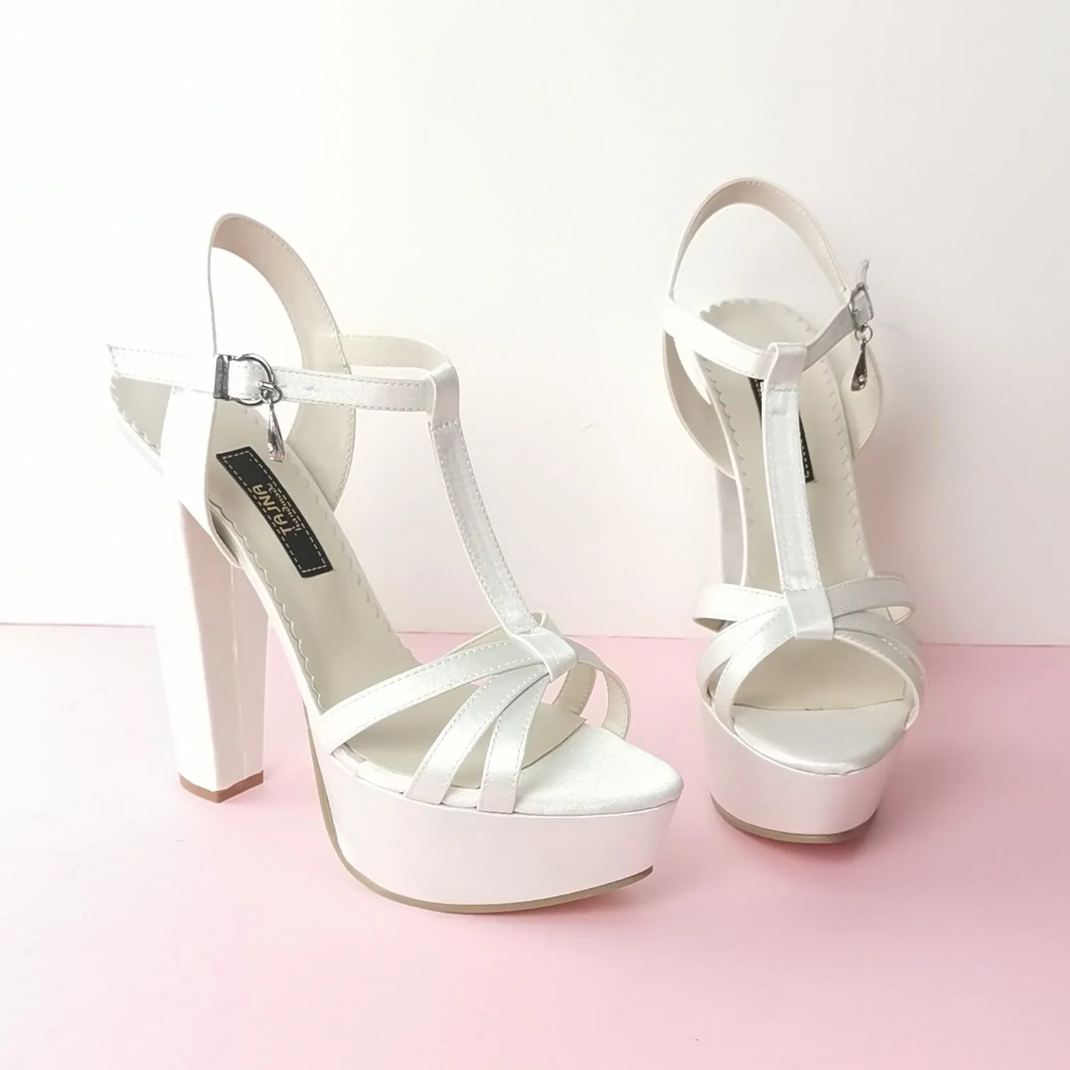 Ivory Satin Bridal Chunky Heels