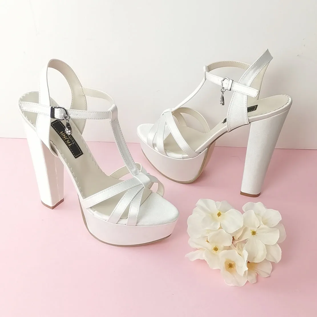 Ivory Satin Bridal Chunky Heels