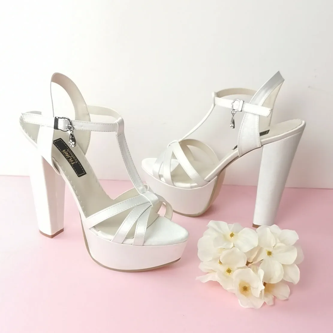 Ivory Satin Bridal Chunky Heels