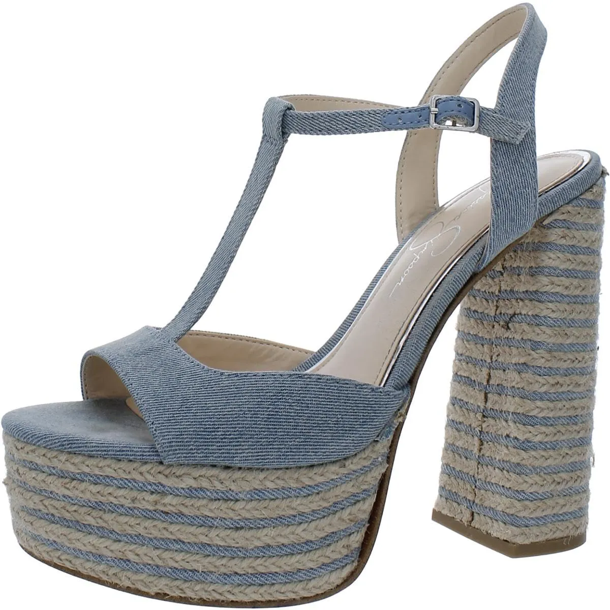 Jessica Simpson Womens Ameeka Denim Peep-Toe Platform Heels 9.5 Medium (B,M)