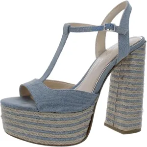 Jessica Simpson Womens Ameeka Denim Peep-Toe Platform Heels 9.5 Medium (B,M)