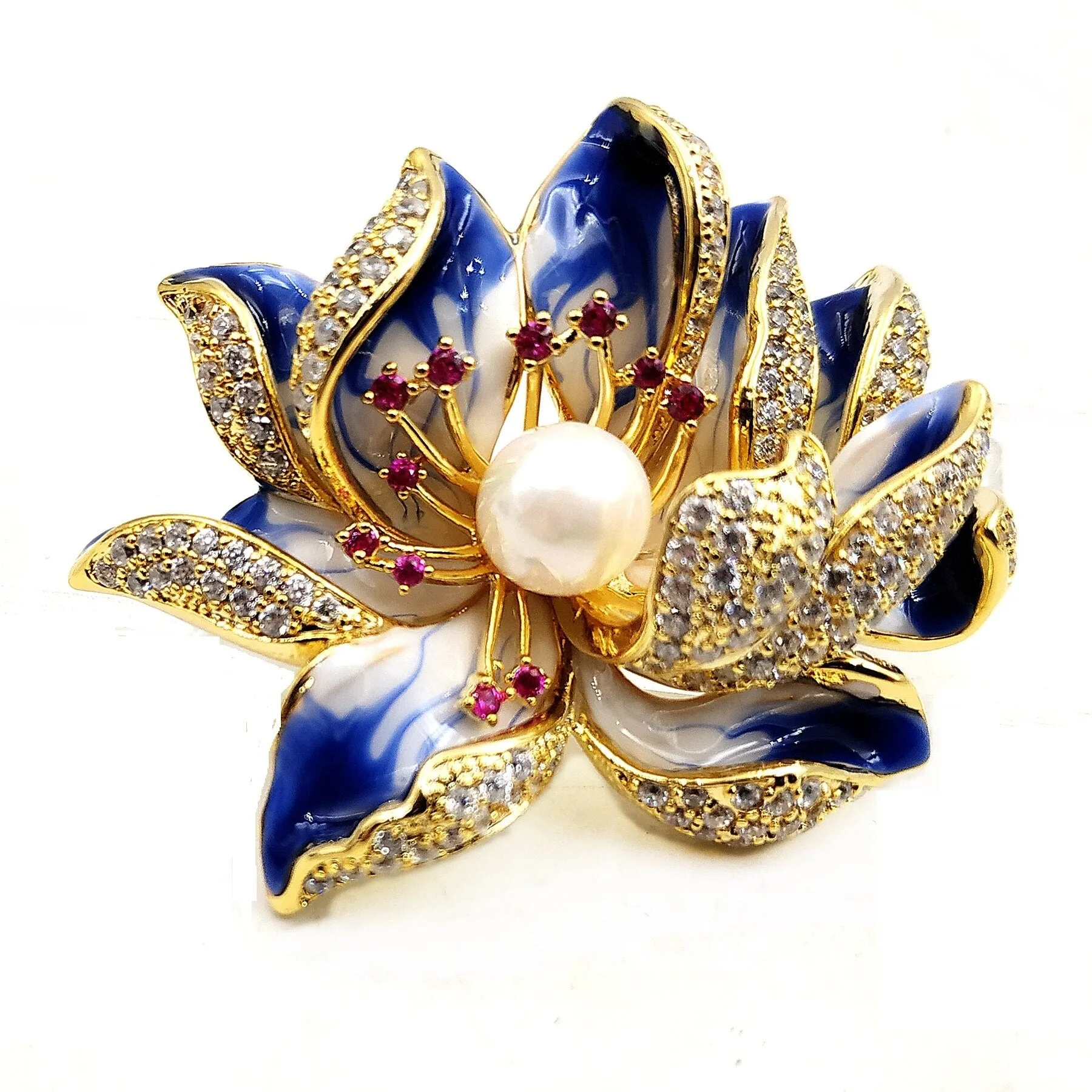 Jewelblings Charming Vintage Blue Enamel Lotus Flower Brooches Water Lily Pins for Women Parties Proms Homecoming Gala Formal Affair Jewelry