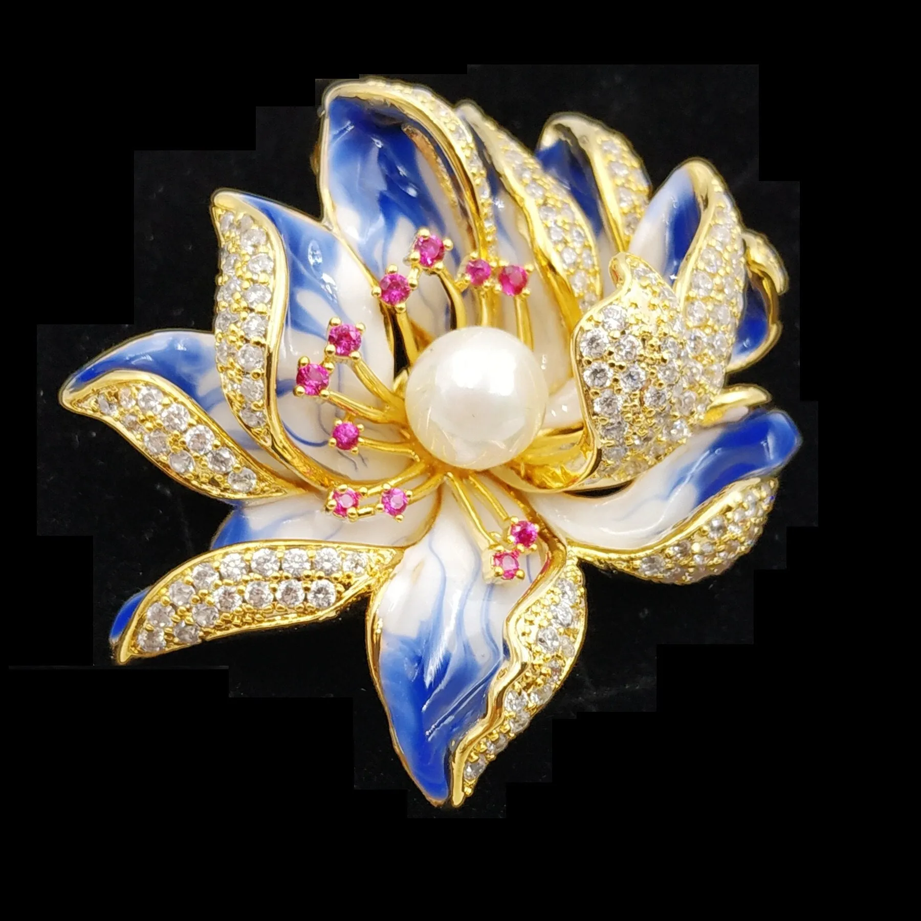 Jewelblings Charming Vintage Blue Enamel Lotus Flower Brooches Water Lily Pins for Women Parties Proms Homecoming Gala Formal Affair Jewelry