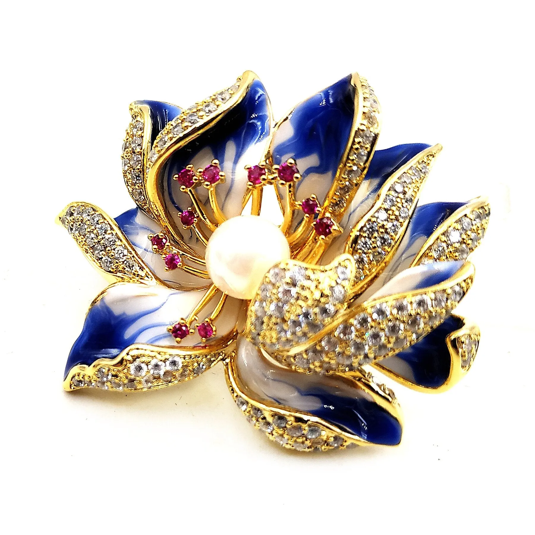 Jewelblings Charming Vintage Blue Enamel Lotus Flower Brooches Water Lily Pins for Women Parties Proms Homecoming Gala Formal Affair Jewelry