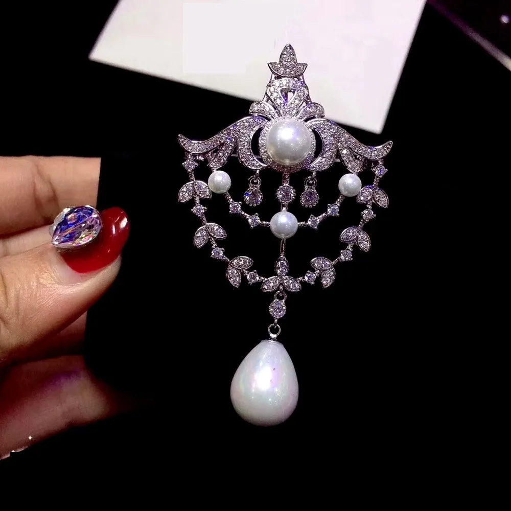 Jewelblings Queen Jewelry Foiled Triple Layered Loop Pearl Drop Brooch Pin