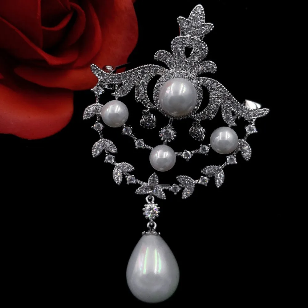 Jewelblings Queen Jewelry Foiled Triple Layered Loop Pearl Drop Brooch Pin