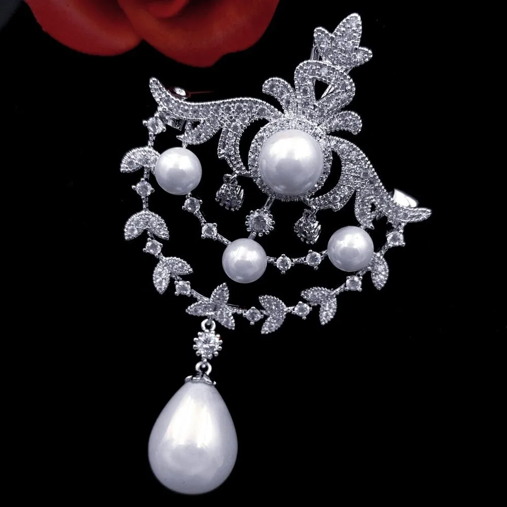 Jewelblings Queen Jewelry Foiled Triple Layered Loop Pearl Drop Brooch Pin