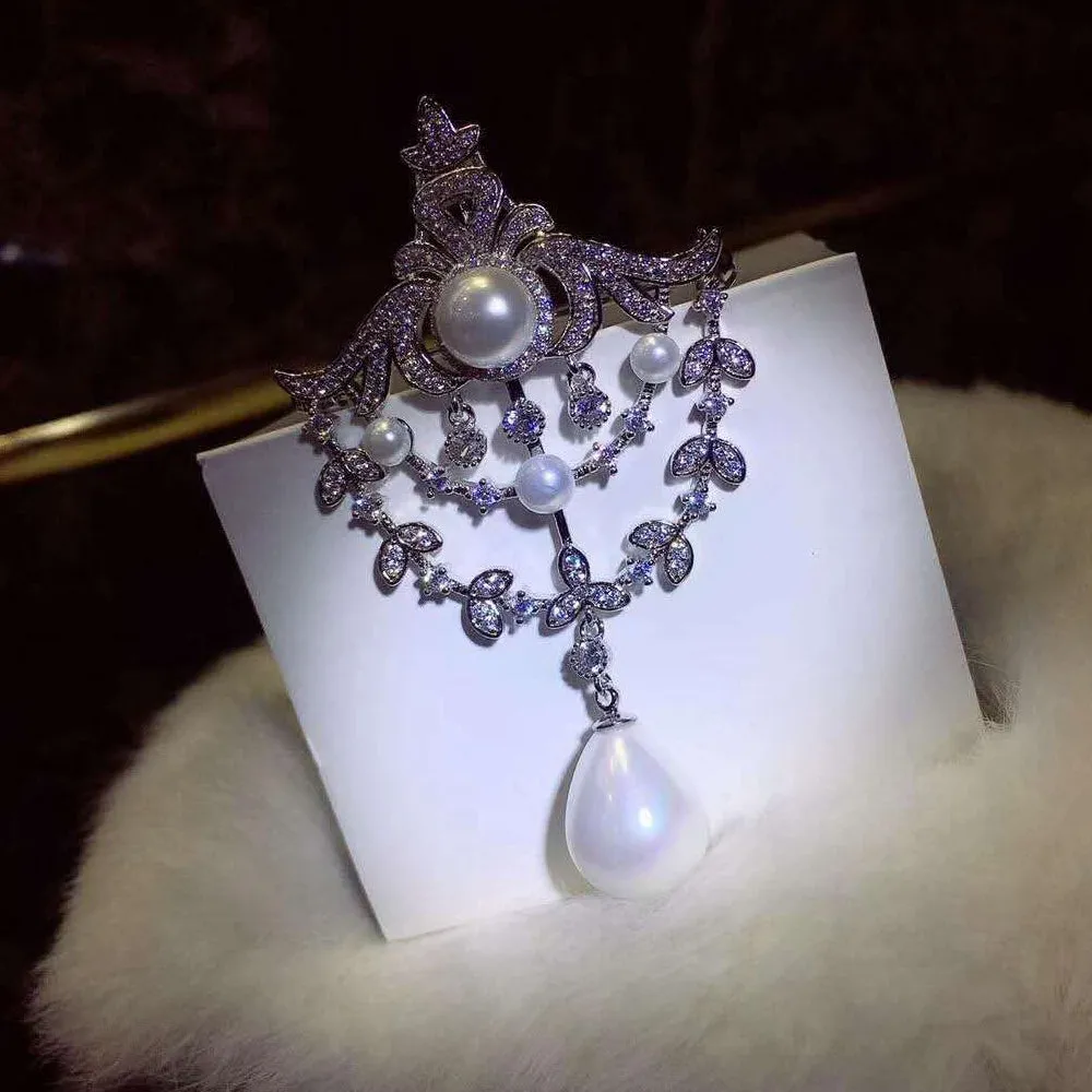 Jewelblings Queen Jewelry Foiled Triple Layered Loop Pearl Drop Brooch Pin