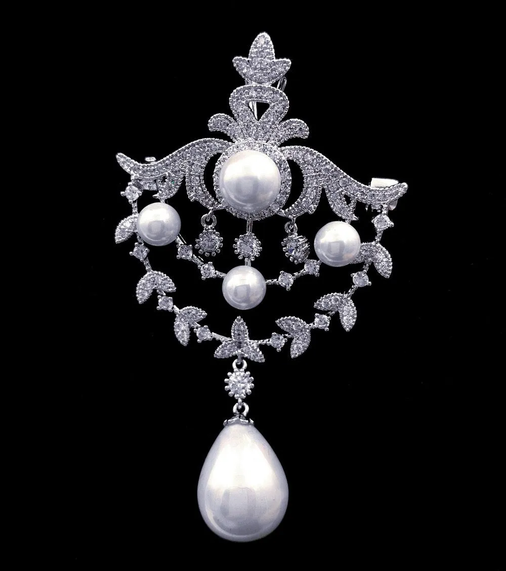 Jewelblings Queen Jewelry Foiled Triple Layered Loop Pearl Drop Brooch Pin