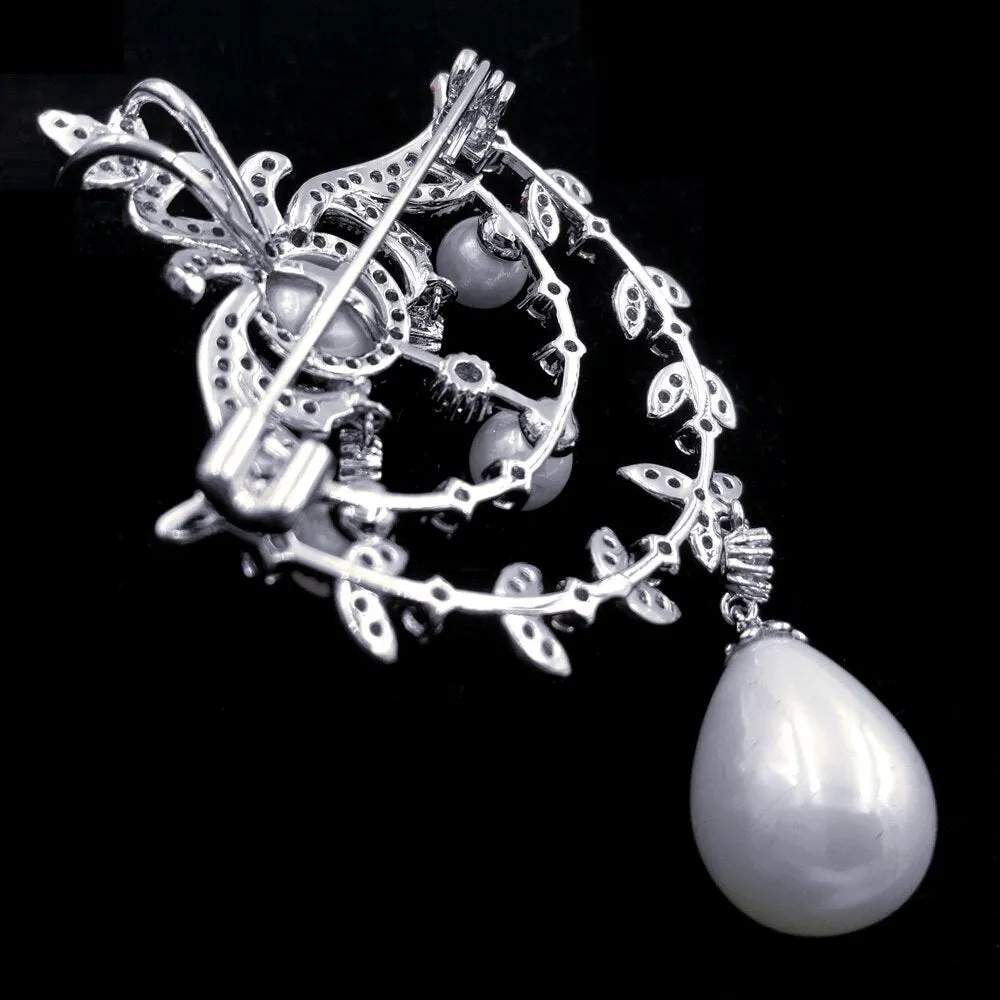 Jewelblings Queen Jewelry Foiled Triple Layered Loop Pearl Drop Brooch Pin