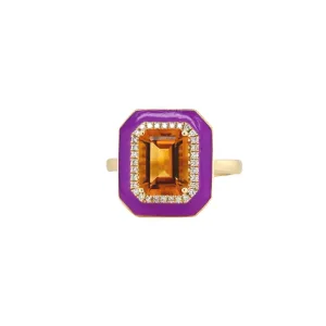 Jimmy Madeira Citrine & Purple Enamel Ring