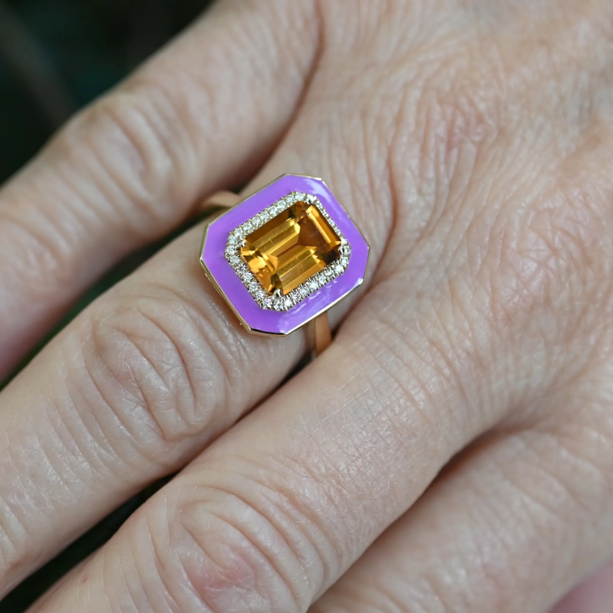 Jimmy Madeira Citrine & Purple Enamel Ring