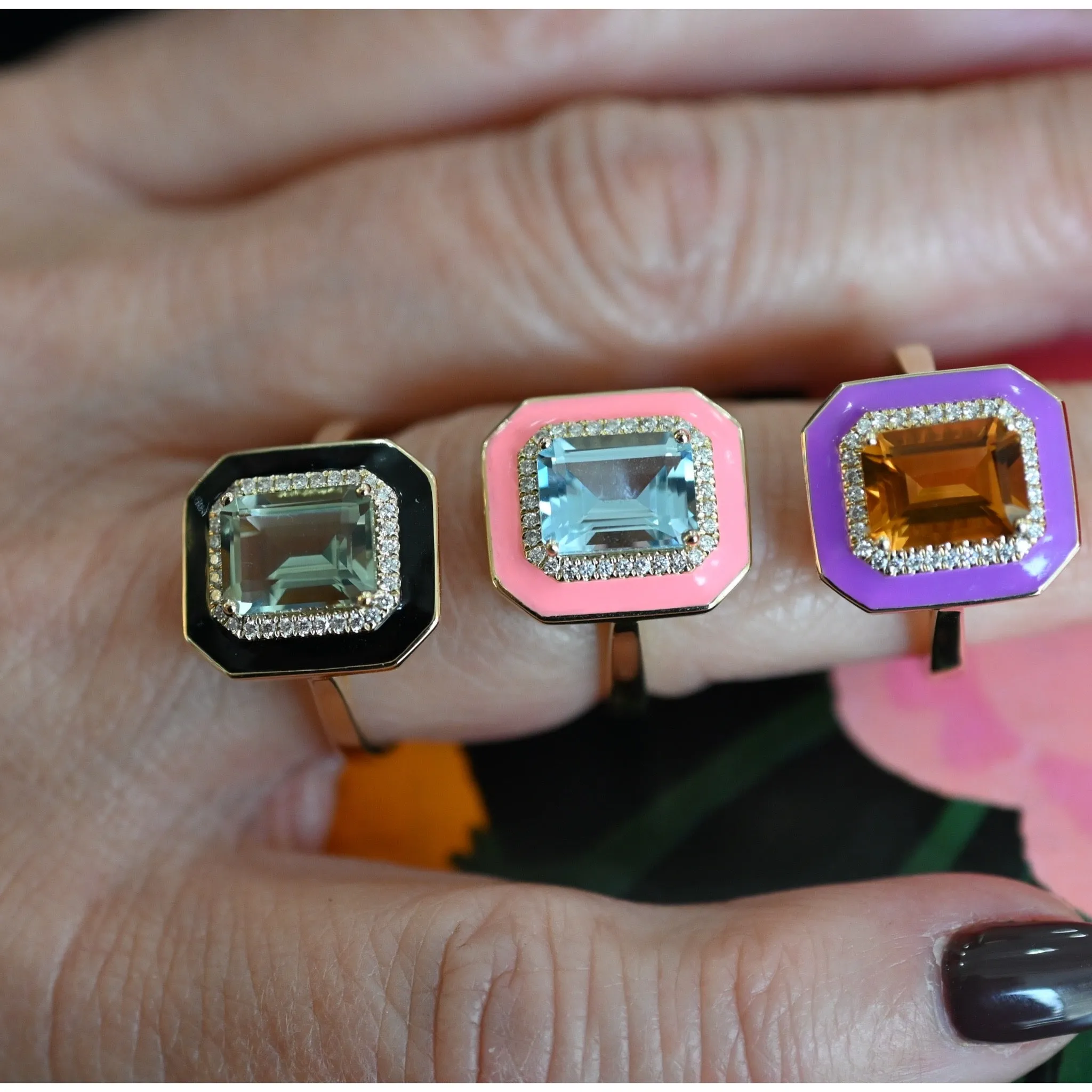 Jimmy Madeira Citrine & Purple Enamel Ring