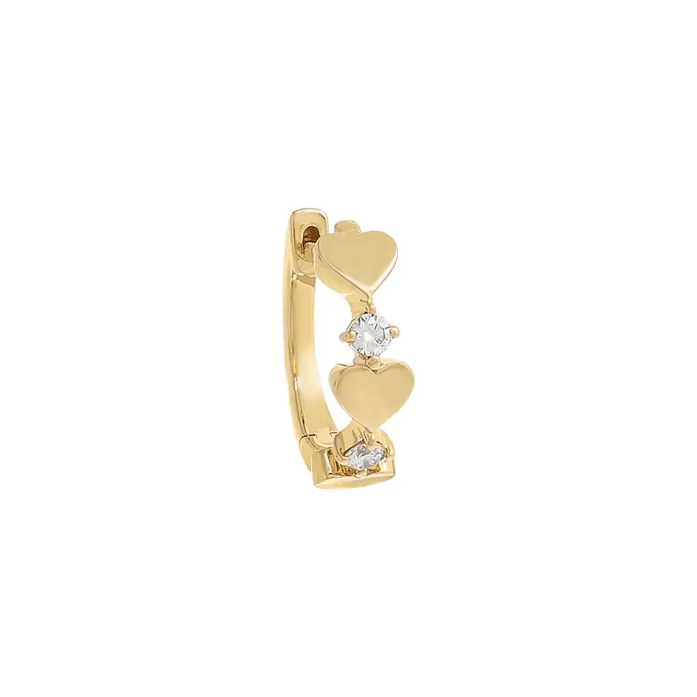 Kids Diamond Solid Heart Huggie Earring 14K