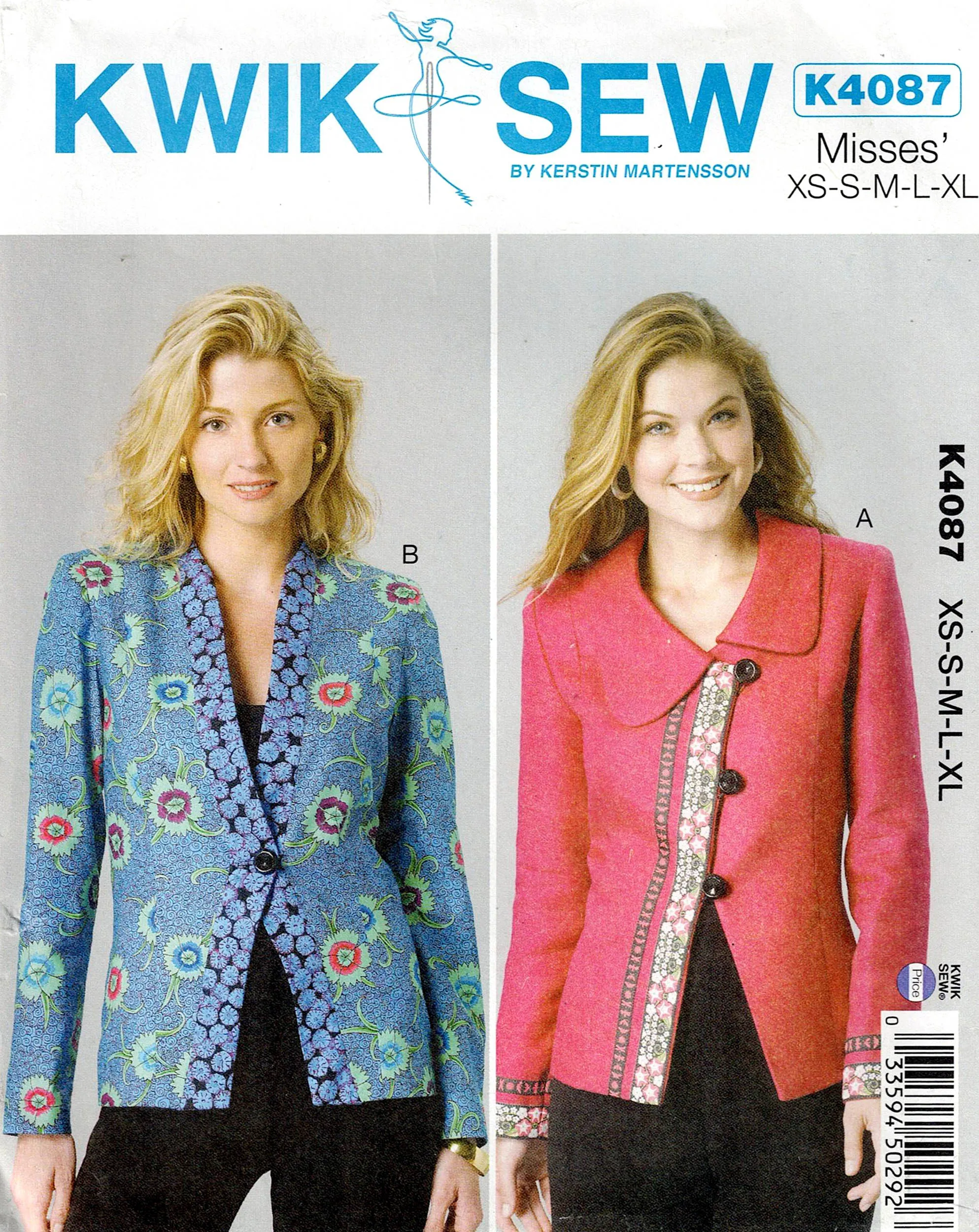 Kwik Sew 4087 Womens Princess Seamed Lined Jackets Out Of Print Sewing Pattern Size XS - XL UNCUT Factory Folded