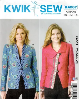 Kwik Sew 4087 Womens Princess Seamed Lined Jackets Out Of Print Sewing Pattern Size XS - XL UNCUT Factory Folded