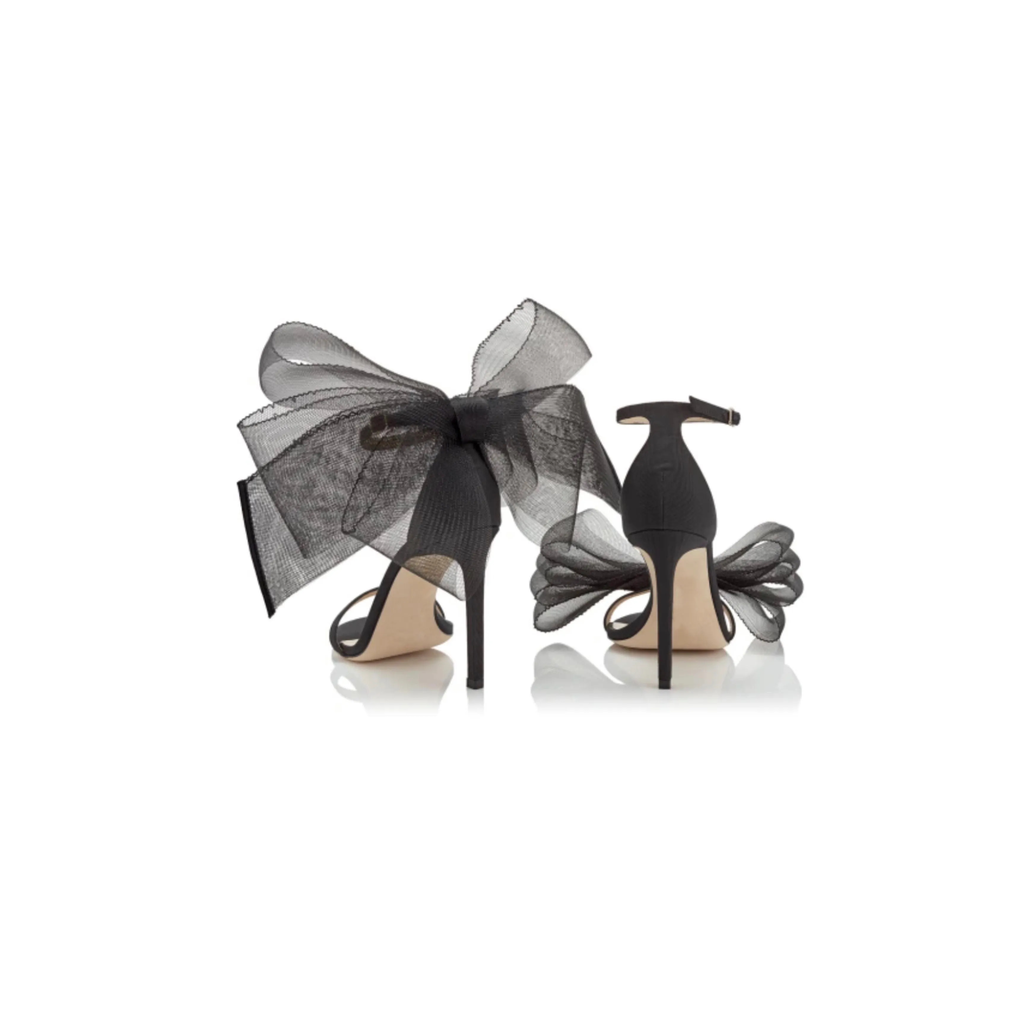 LACE BOW OPEN TOE HEELS