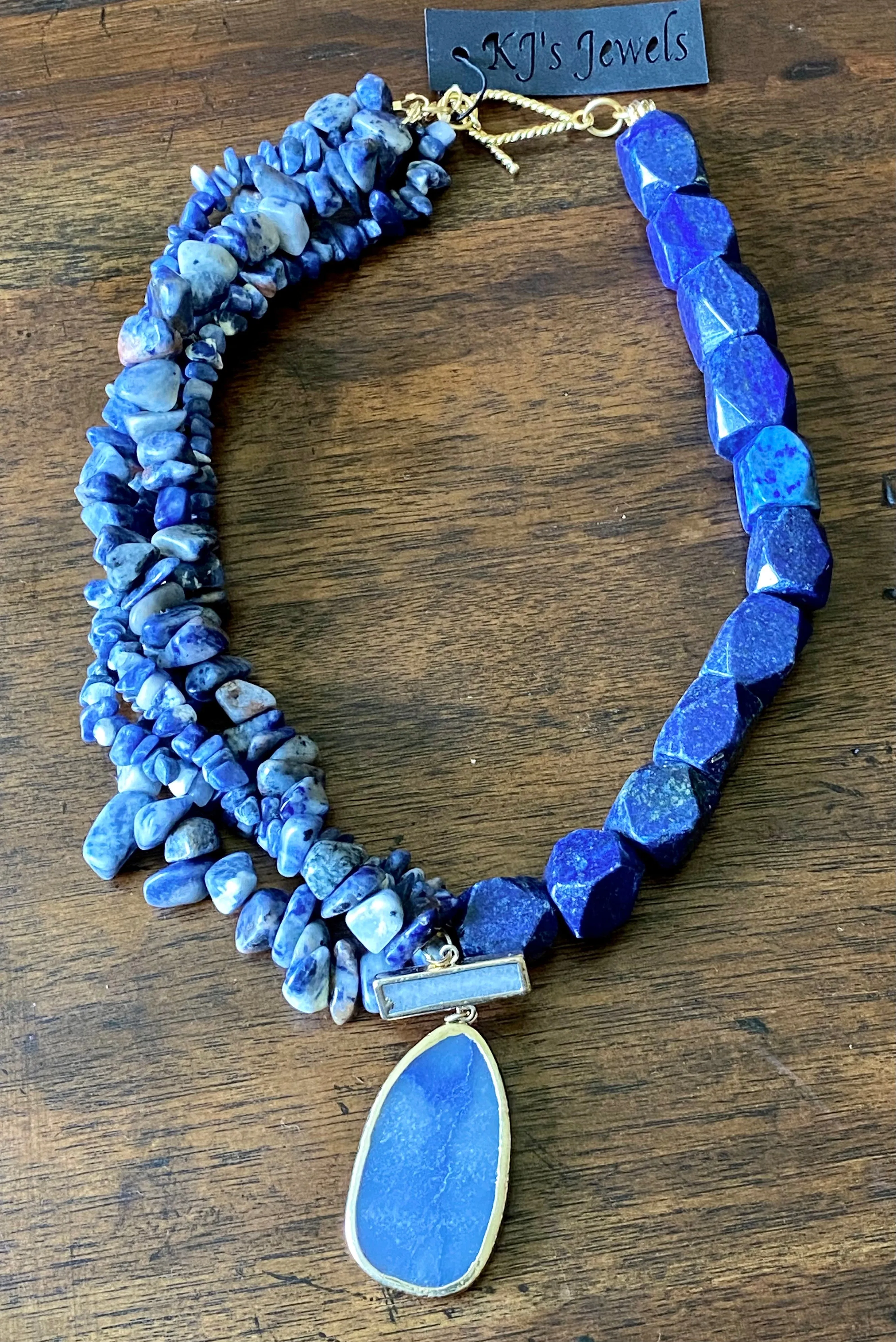 Ladies' Handcrafted Sodalite and Lapis Statement Pendant Necklace