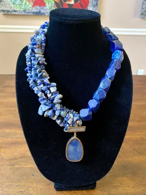 Ladies' Handcrafted Sodalite and Lapis Statement Pendant Necklace
