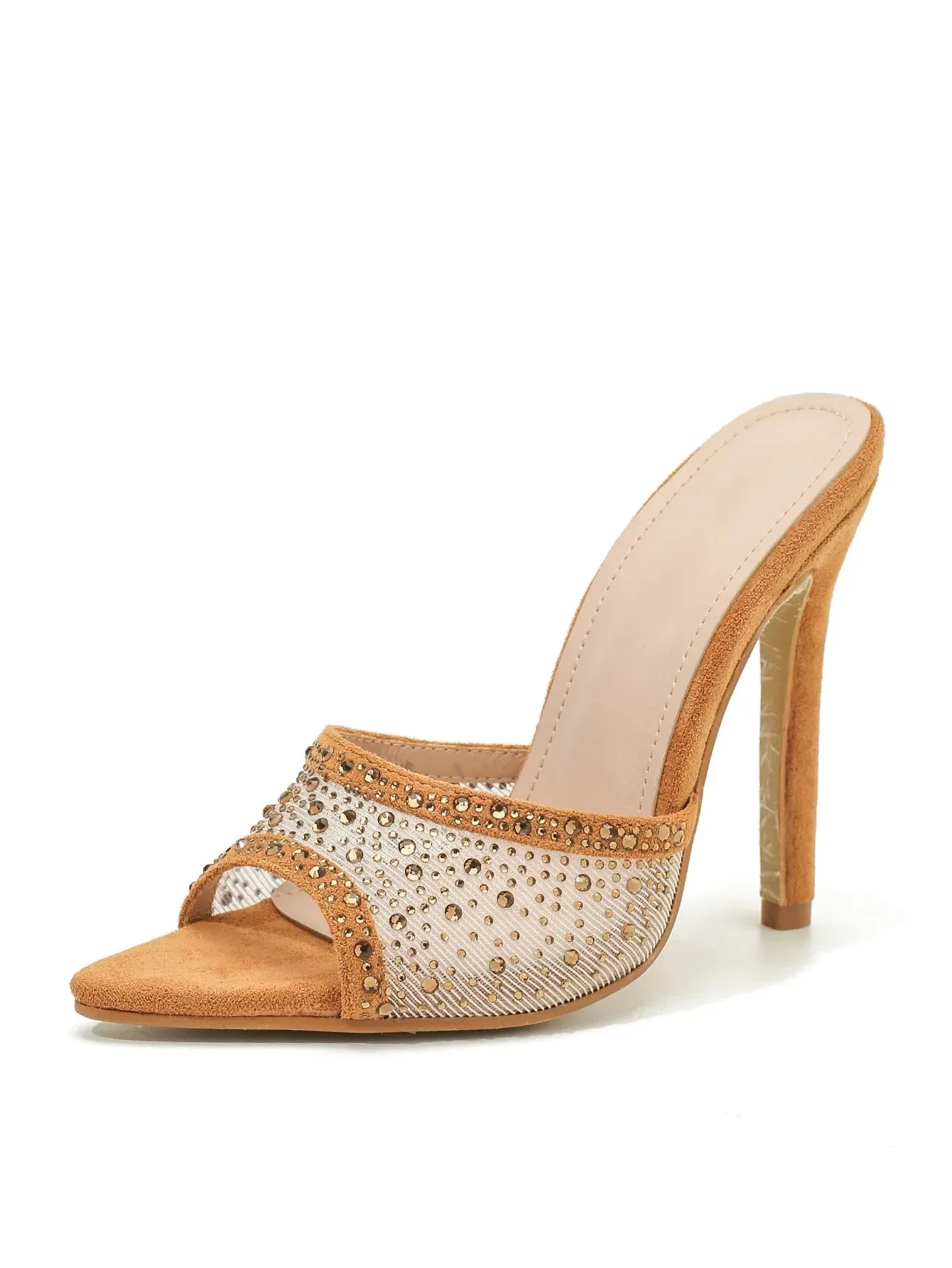 Ladies Rhinestone Slip On Pointed Toe High Heel Pumps