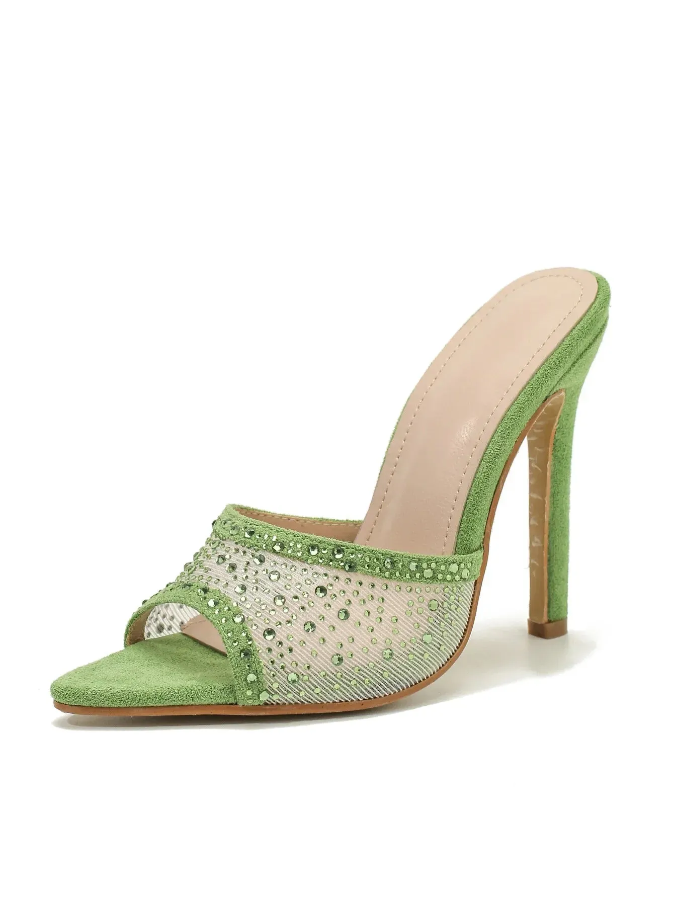 Ladies Rhinestone Slip On Pointed Toe High Heel Pumps