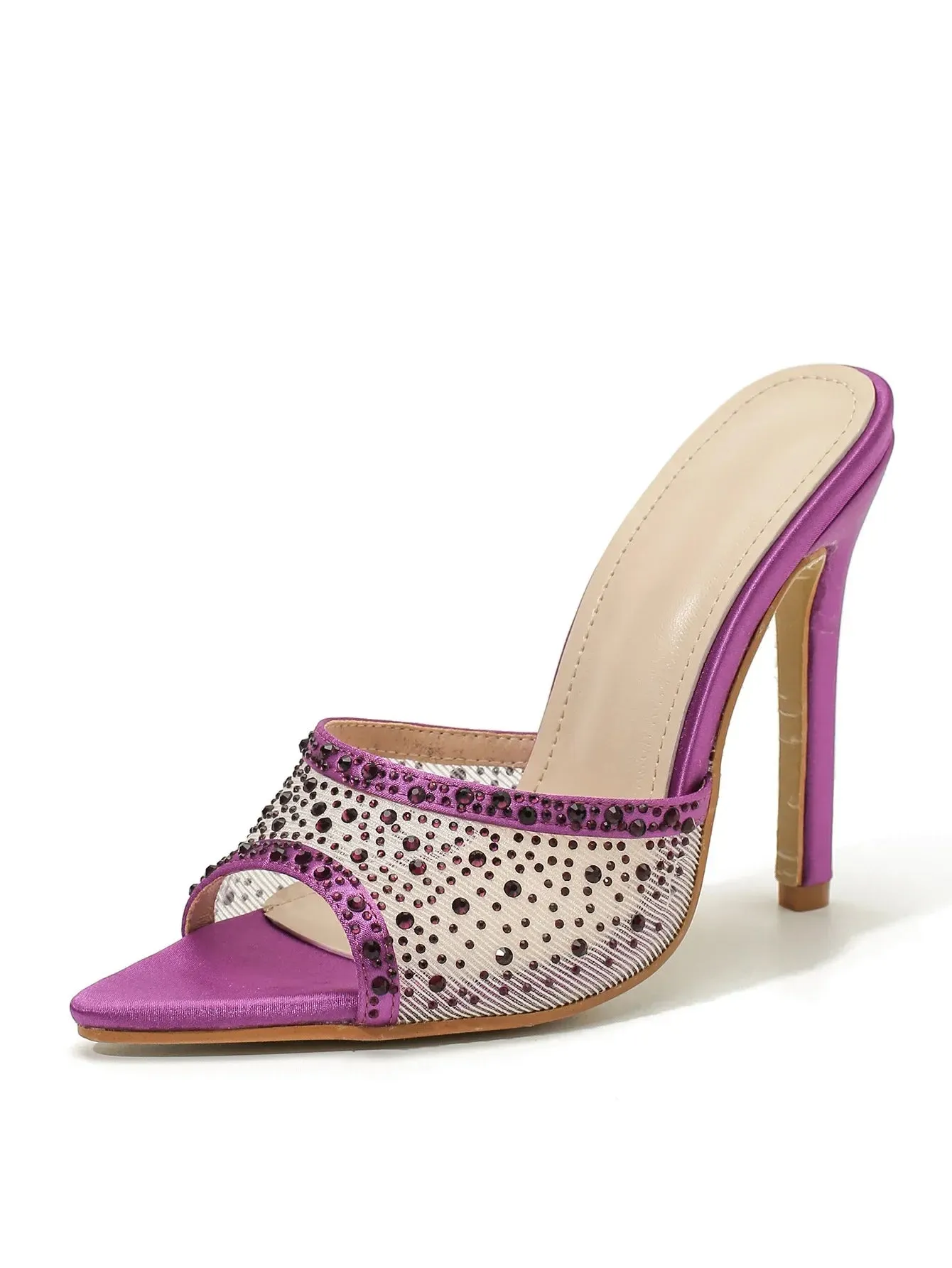 Ladies Rhinestone Slip On Pointed Toe High Heel Pumps